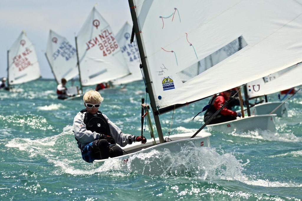 Oliver Cowley - Gold fleet - 2nd overall with a Doyle Cross Cut - Auckland Optimist Championships photo copyright Richard Gladwell www.photosport.co.nz taken at  and featuring the  class