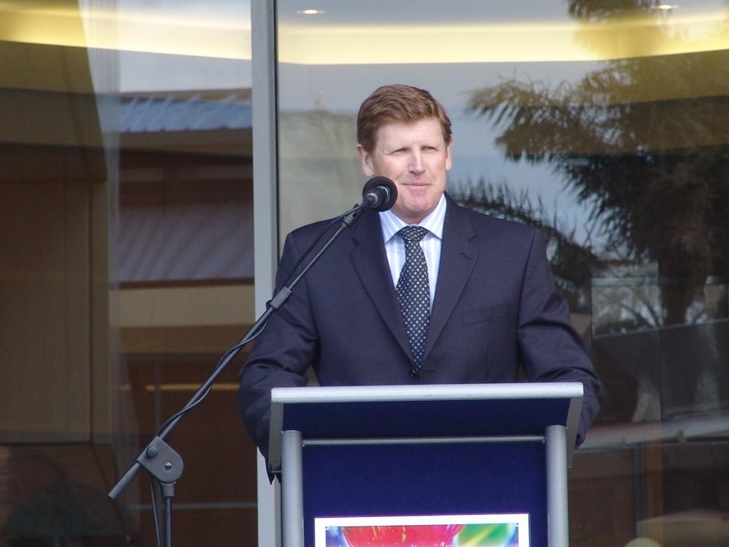 Rowing Gold medalist and CEO of the Millenium Centre. Mike Stanley, speaks at the welcome at North Shore City photo copyright Richard Gladwell www.photosport.co.nz taken at  and featuring the  class