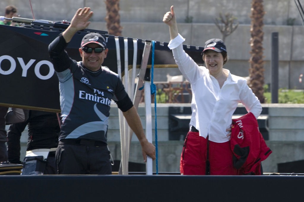 Helen Clark, Prime Minister of New Zealand as ``18th man`` on Emirates Team NZ with Grant Dalton, Valencia 2007 photo copyright ACM 2007/Carlo Borlenghi taken at  and featuring the  class