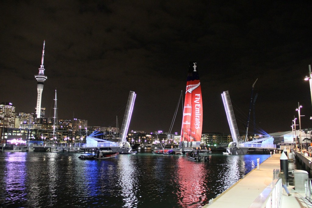 Launch Rehearsal - Emirates Team NZ AC72 - Viaduct Harbour, Auckland, New Zealand photo copyright Richard Gladwell www.photosport.co.nz taken at  and featuring the  class