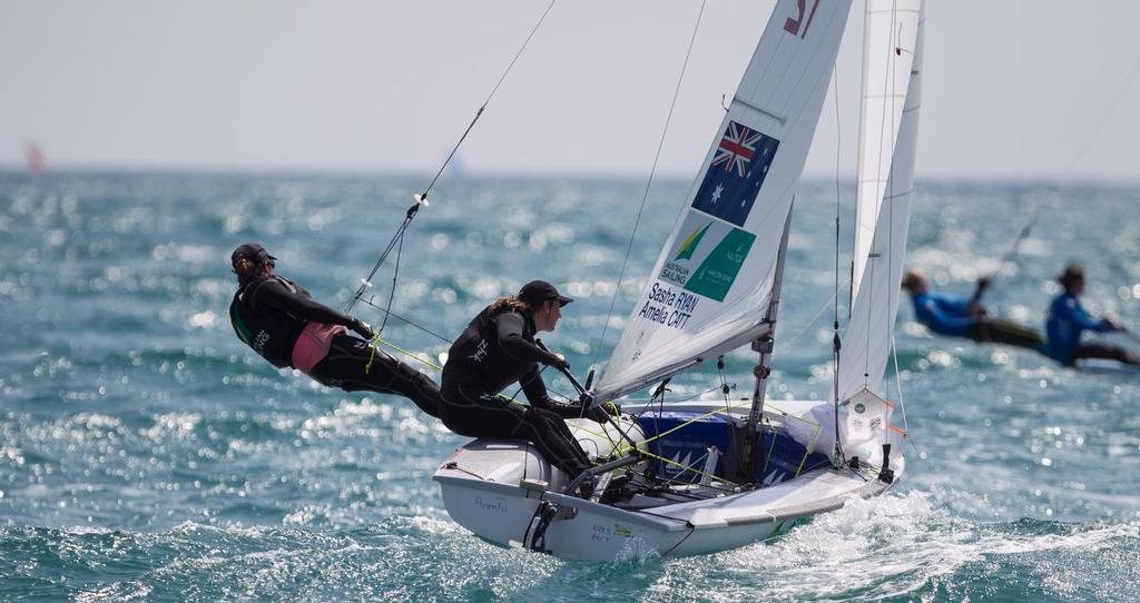 Jo Aleh and Polly Powrie, NZL, Women's Two Person Dinghy (470) at Day Two of the ISAF Sailing World Cup Weymouth & Portland. © onEdition http://www.onEdition.com