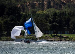 Mr Toads Wild Ride: During this spill, Snafu dumps it's driver, Karl and trimmer JP leaving only the bowman Gilles Combrisson on board - 2015 Double Damned - photo © Sparky the Whaler