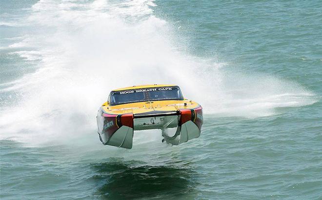 Jim Harris’ other multihull – the Hog’s Breath Offshore Racing Supercat. 600Hp and 185km/h, plus air time! © Andrew Gricks http://www.andrewgricksphotography.com