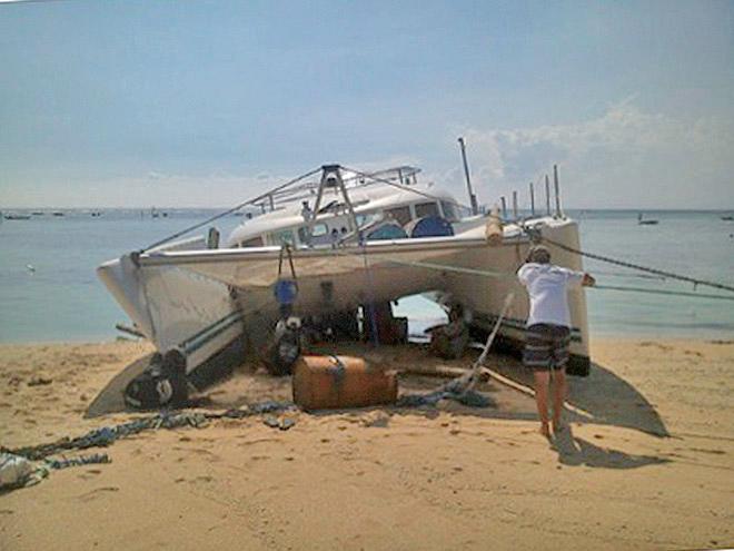 A very sad state for the vessel back at harbour in Bali. © Event Media