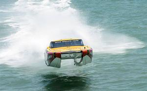 Jim Harris’ other multihull – the Hog’s Breath Offshore Racing Supercat. 600Hp and 185km/h, plus air time! photo copyright Andrew Gricks http://www.andrewgricksphotography.com taken at  and featuring the  class