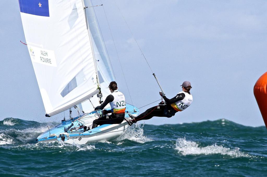 Jo Aleh and Polly Powrie head upwind  in the lead in Race 3 - Summer Olympics - Womens 470 photo copyright Richard Gladwell www.photosport.co.nz taken at  and featuring the  class