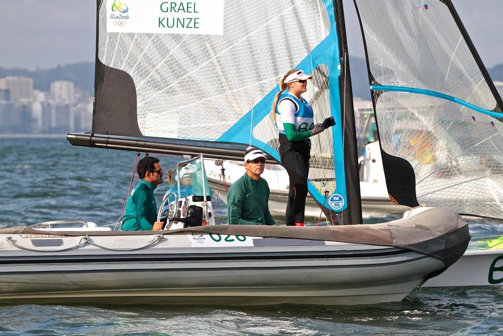 Brazilian sailing legend Torben Grael checks out the course ahead of the 49erFX medal race - 2016 Sailing Olympics photo copyright Richard Gladwell www.photosport.co.nz taken at  and featuring the  class