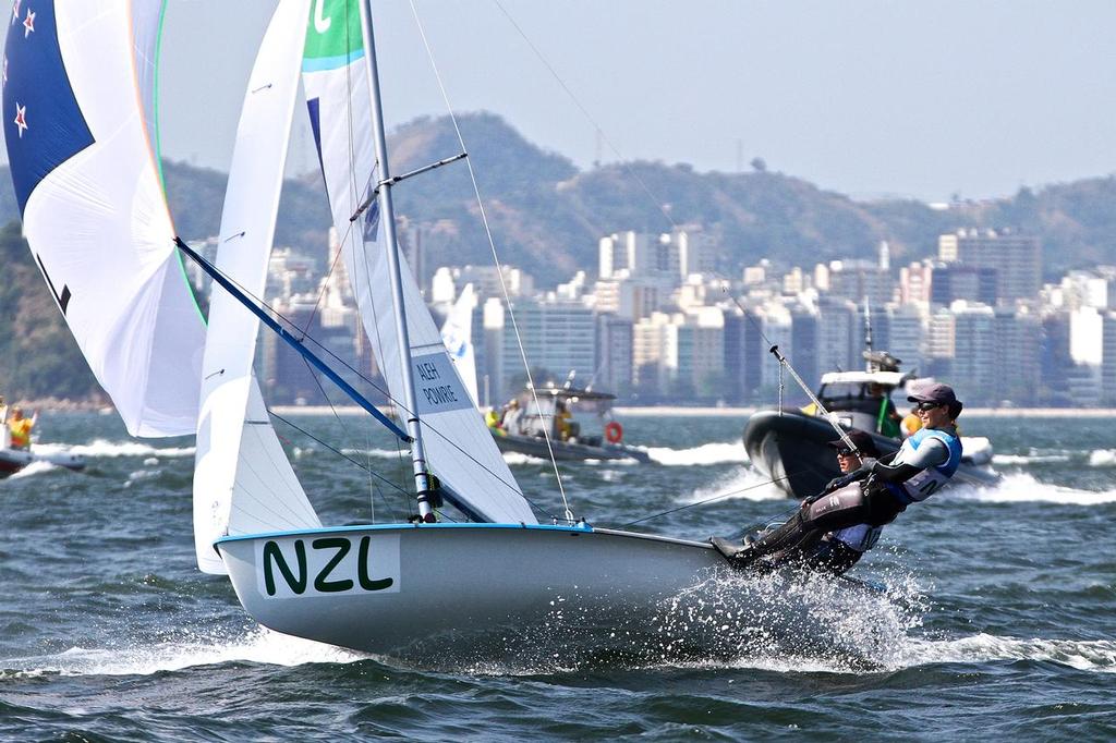 Jo Aleh and Polly Powrie about to cross the finish line and win the Silver Medal - 2016 Olympic Regatta photo copyright Richard Gladwell www.photosport.co.nz taken at  and featuring the  class