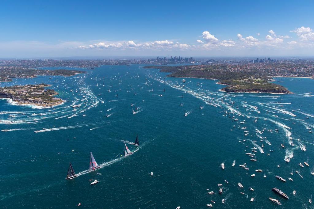 The start of the 2016 Rolex Sydney Hobart Race, where clients of North Sails Australia topped the fleet in Line Honors, IRC, and ORC categories. photo copyright Andrea Francolini taken at  and featuring the  class