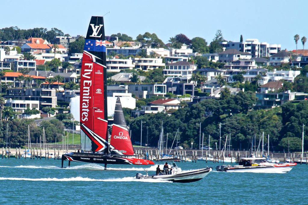 Spy boats are never far away - Emirates Team NZ - Waitemata Harbour - March 15, 2017 - photo © Richard Gladwell www.photosport.co.nz