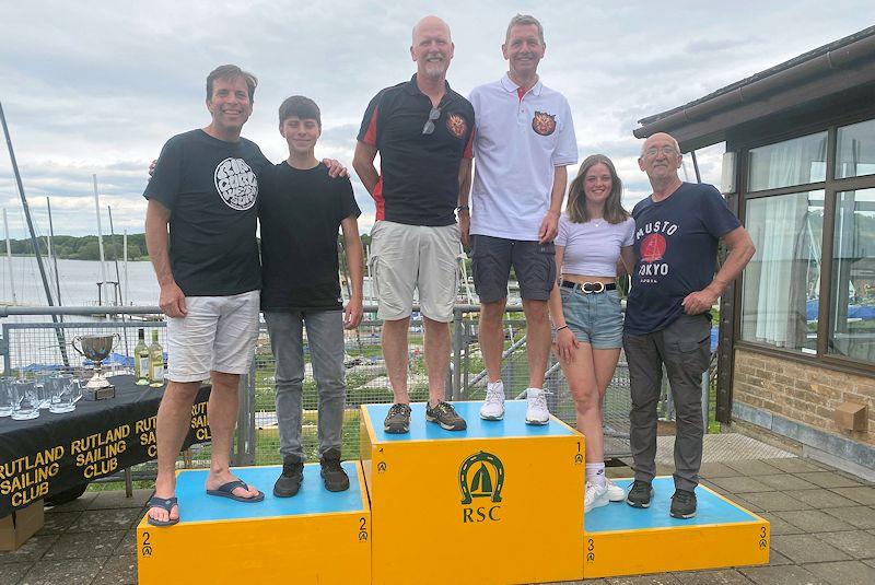 Podium after the Shearwater TT at Rutland photo copyright Sarah Stuart taken at Rutland Sailing Club and featuring the Shearwater class