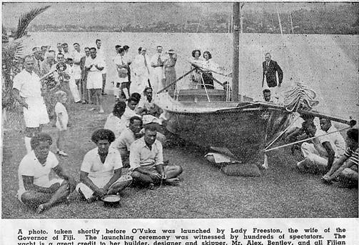 Fijian boat christening when Fiji hosted the 1952 JJ Giltianan 18 Footer Championship photo copyright 18ft Skiff Class taken at Royal Suva Yacht Club and featuring the 18ft Skiff class