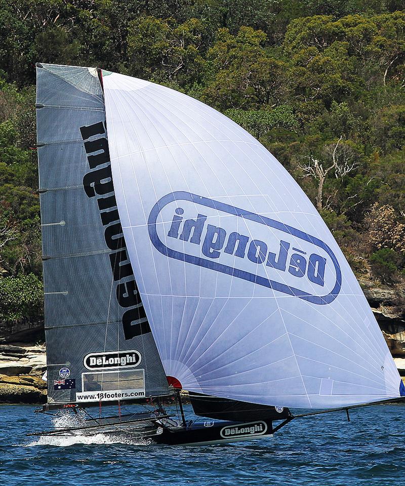 De'Longhi was with the leaders all through the race before a capsize on the final run during race 2 of the 18ft Skiff NSW Championship - photo © Frank Quealey
