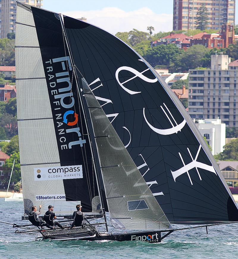 Finport Trade Finance finished second after a near capsize cost the team the lead to Smeg during race 2 of the 18ft Skiff NSW Championship - photo © Frank Quealey