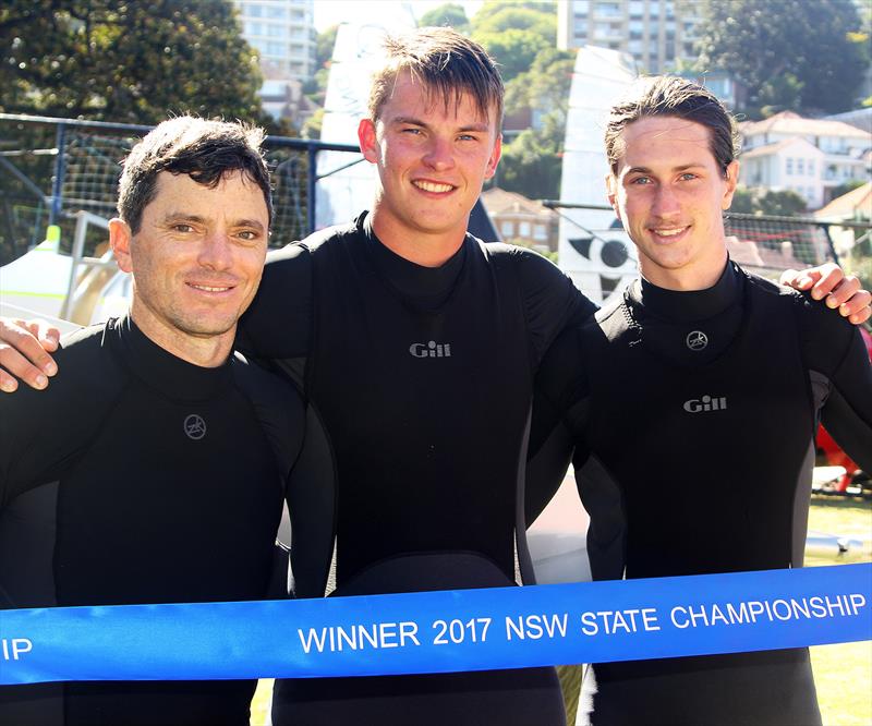 18ft Skiff NSW Championship Champions (l-r) Scott Babbage, Sam Ellis, Tom Quigley photo copyright Frank Quealey taken at Australian 18 Footers League and featuring the 18ft Skiff class