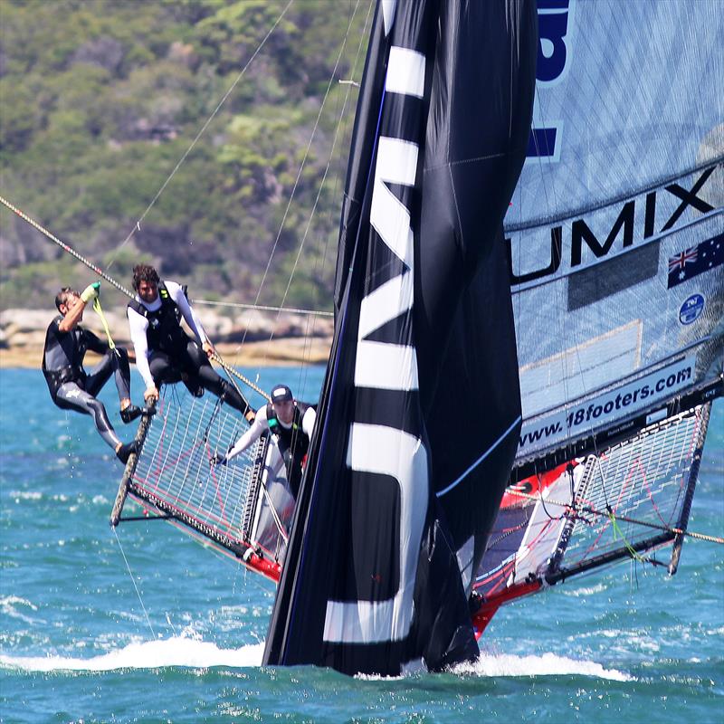 No return from here for Panasonic Lumix in the final race of the 18ft Skiff NSW Championship photo copyright Frank Quealey taken at Australian 18 Footers League and featuring the 18ft Skiff class