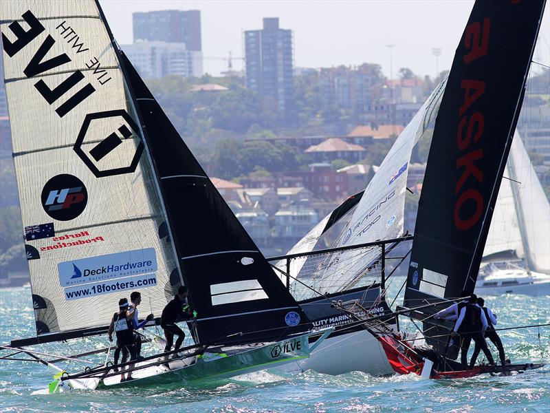 What a way to start the final race of the 18ft Skiff NSW Championship photo copyright Frank Quealey taken at Australian 18 Footers League and featuring the 18ft Skiff class