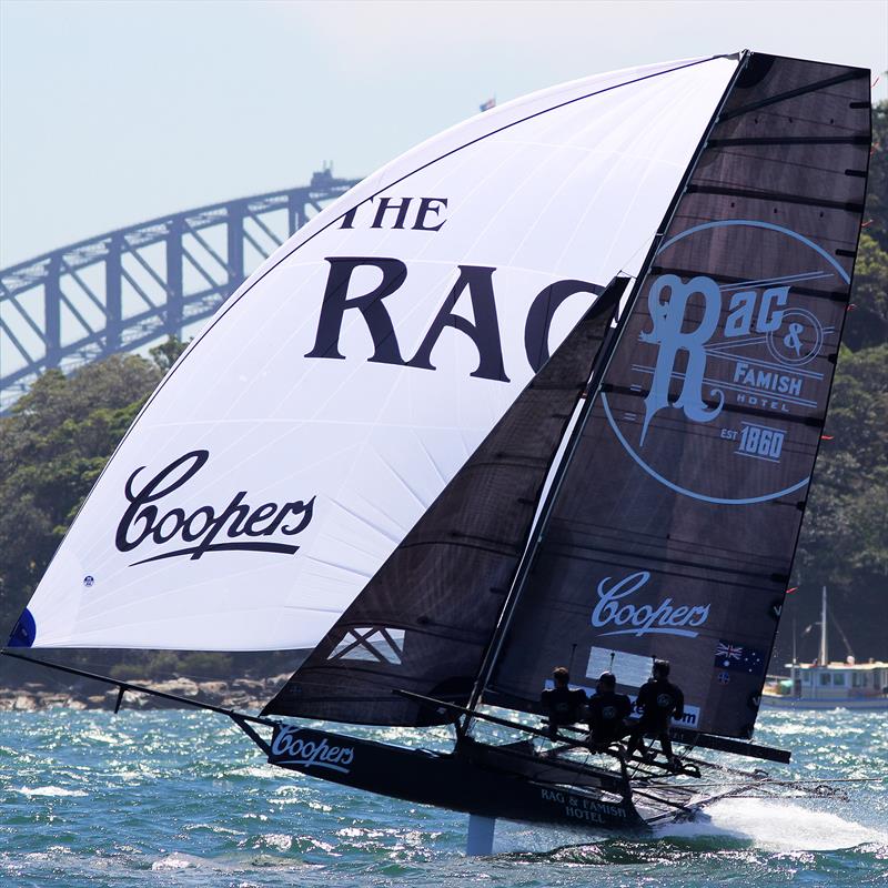 Rag and Famish finishes 7th overall in the 18ft Skiff NSW Championship photo copyright Frank Quealey taken at Australian 18 Footers League and featuring the 18ft Skiff class
