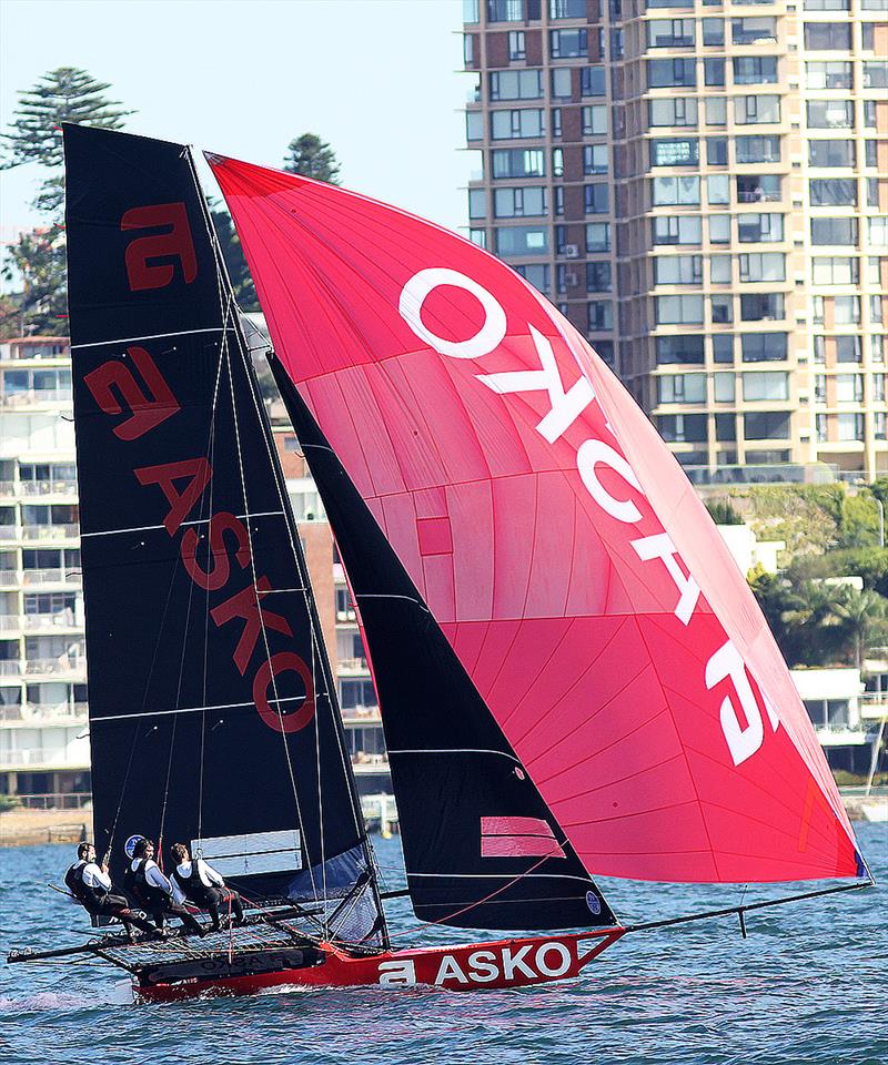 Asko Appliances led the first half of  18ft Skiff JJ Giltinan Championship Race 8 photo copyright Frank Quealey taken at Australian 18 Footers League and featuring the 18ft Skiff class