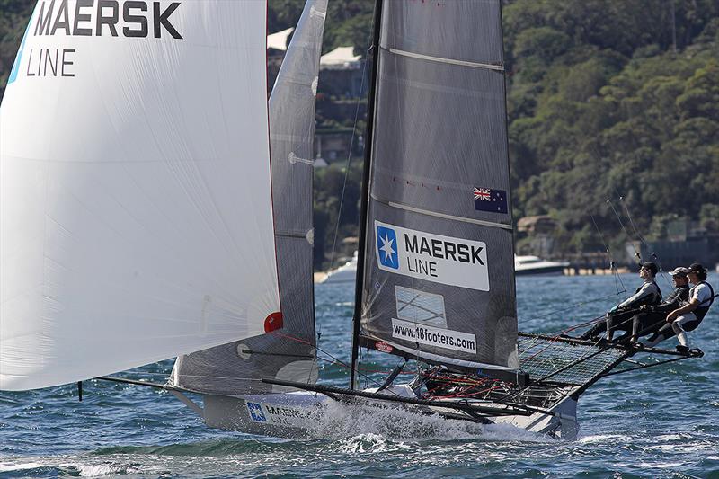Maersk Line vying for championship honours during 18ft Skiff JJ Giltinan Championship Race 8 photo copyright Frank Quealey taken at Australian 18 Footers League and featuring the 18ft Skiff class