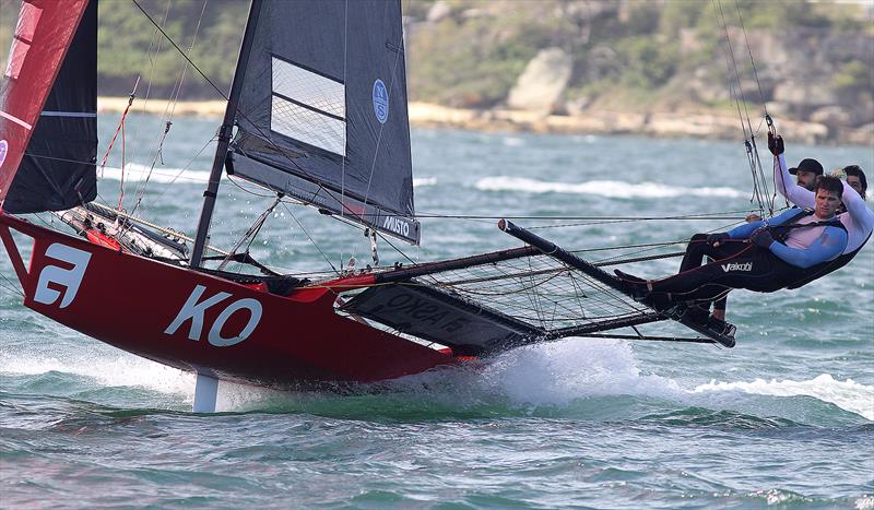 Asko Appliances, minus two of the letters in her name, heads for victory in Race 2, Australian National Championships, Sydney, January 28, 2018 photo copyright Frank Quealey taken at Australian 18 Footers League and featuring the 18ft Skiff class