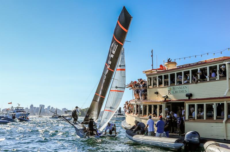 Honda Marine with their winner's ribbon - Final day, 2018 Giltinan 18fter International Championship, Sydney, Match 11, 2018 photo copyright Michael Chittenden taken at Australian 18 Footers League and featuring the 18ft Skiff class