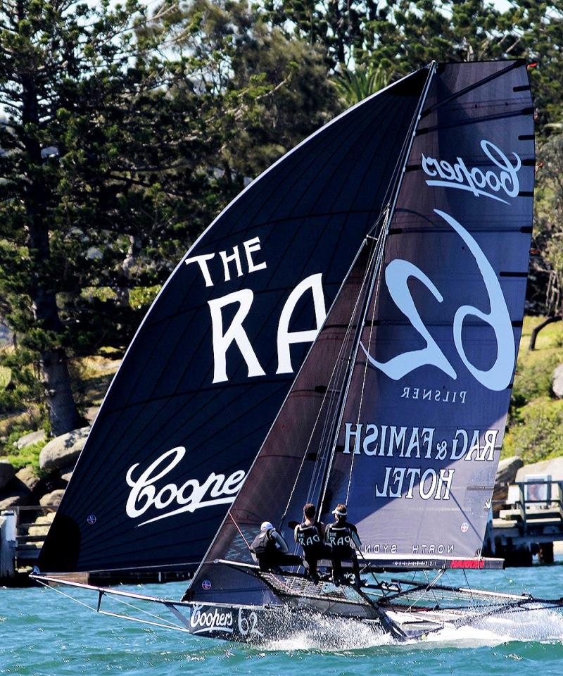 Jack Macartney drives The Rag hard in a South-East wind off Shark Island - photo © Frank Quealey