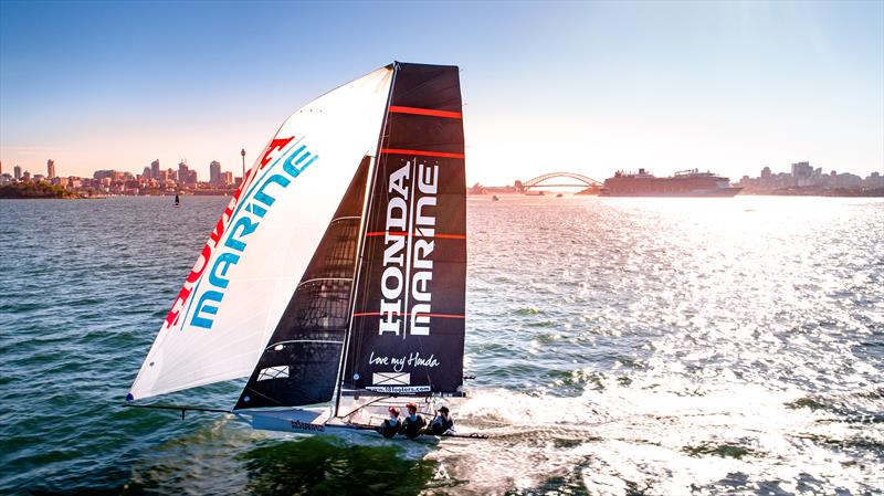 Dave McDiarmid, Matt Steven and Brad Collins - Honda Marine - JJ Giltinan 18ft Championships - March 2020 - Sydney Harbour - photo © Michael Chittenden