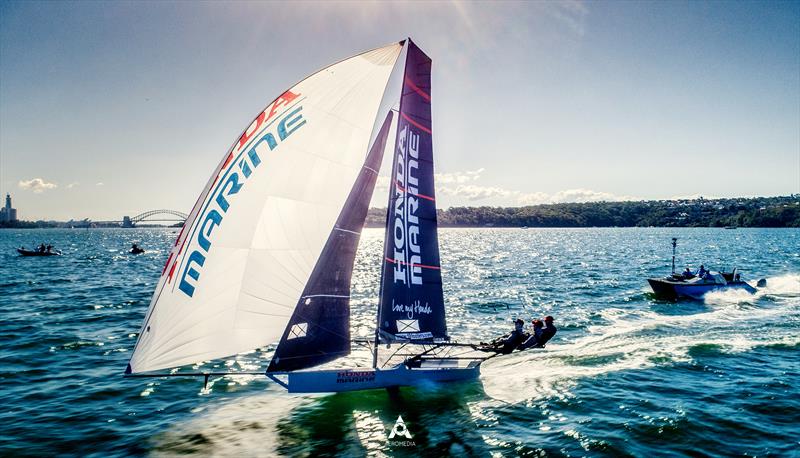 Dave McDiarmid, Matt Steven and Brad Collins - Honda Marine - JJ Giltinan 18ft Championships - March 2020 - Sydney Harbour - photo © Michael Chittenden