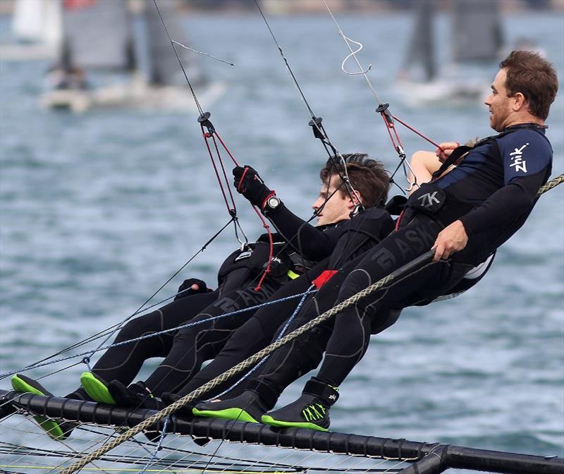 Pressure shows on the face of the winning skipper - 18ft Skiff Spring Championship Race 2 - photo © Frank Quealey