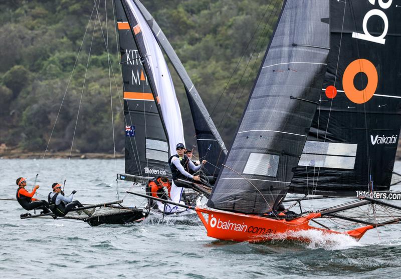 18ft Skiff Australian Championship Race 1: Balmain heads to a mark just ahead of The Kitchen Maker photo copyright SailMedia taken at Australian 18 Footers League and featuring the 18ft Skiff class
