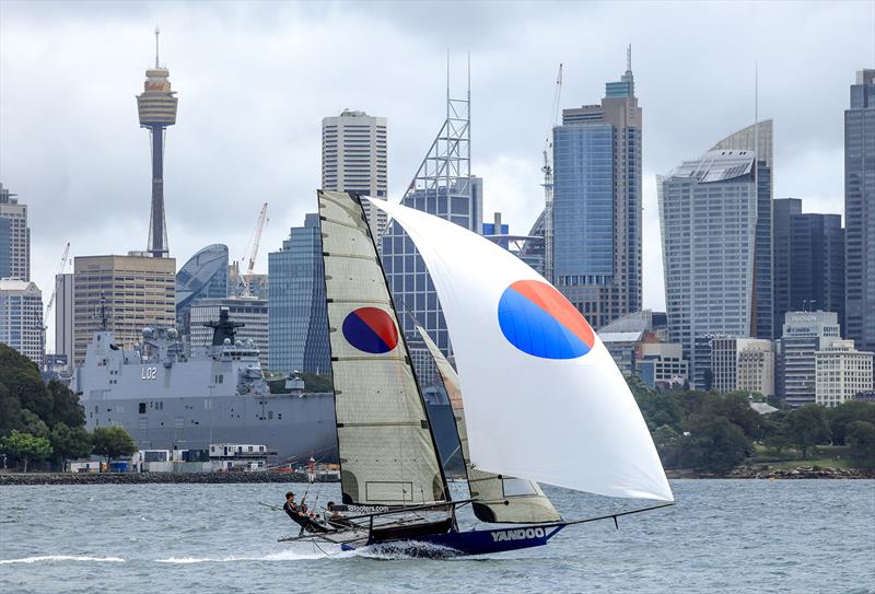 18ft Skiff Australian Championship Race 1: Yandoo was looking a likely winner at this stage photo copyright SailMedia taken at Australian 18 Footers League and featuring the 18ft Skiff class