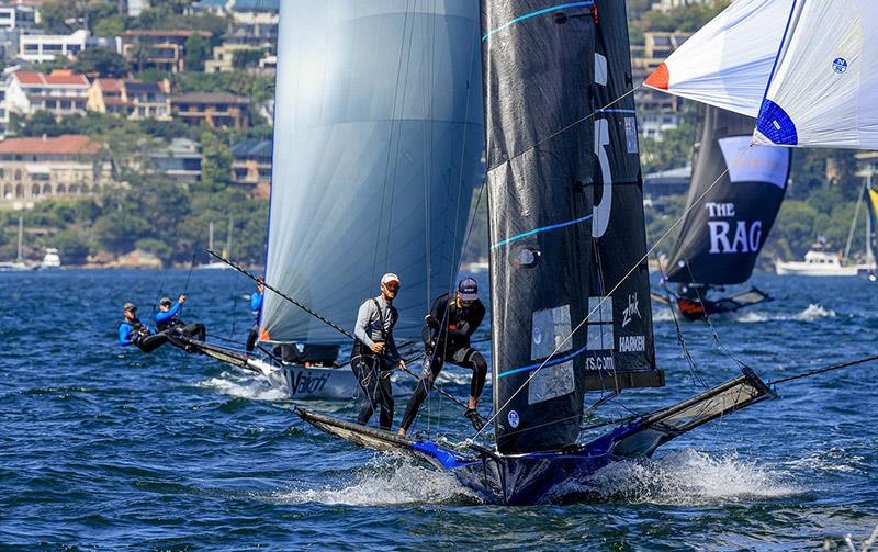 Andoo leads Vaikobi and Rag and Famish Hotel on the first lap of the course - 18ft Skiff Australian Championship Race 2 photo copyright SailMedia taken at Australian 18 Footers League and featuring the 18ft Skiff class