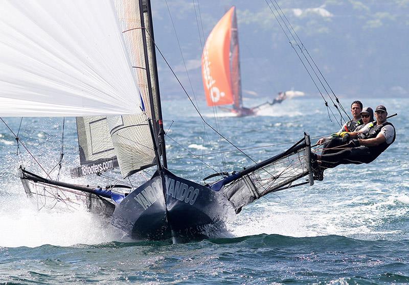 Yandoo's crew make it look so easy as they head for victory in Race 4 - 18ft Skiffs: Australian Championship photo copyright Frank Quealey taken at Australian 18 Footers League and featuring the 18ft Skiff class