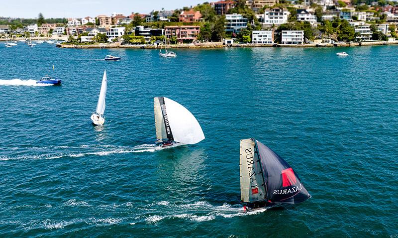 Lazarus heads for the finish line to win Race 2 of the Spring Championship earlier in the 2023-24 season photo copyright SailMedia taken at Australian 18 Footers League and featuring the 18ft Skiff class