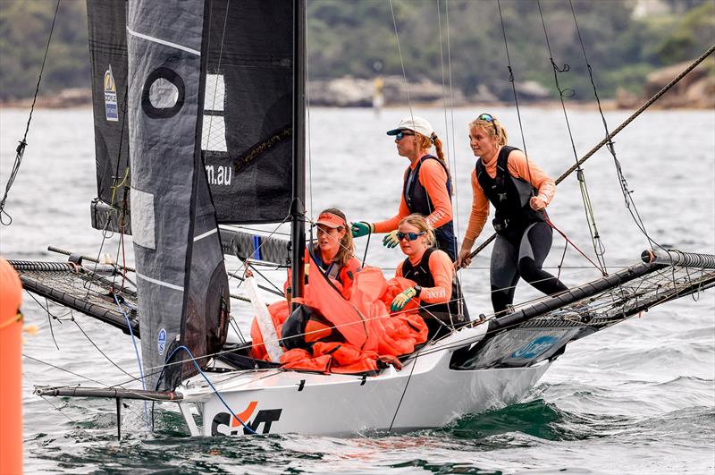 Approaching the bottom mark during the 18ft Skiff Queen of the Harbour 2024 - photo © SailMedia