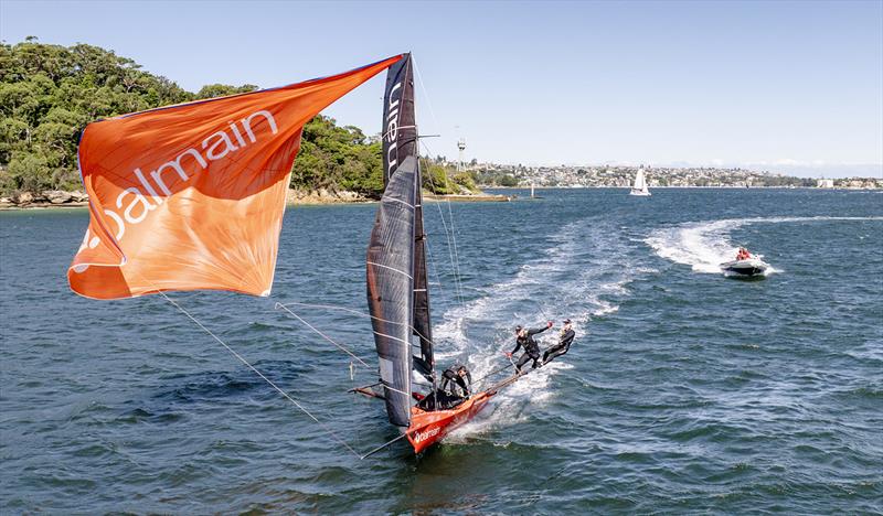 Balmain approaching the bottom mark - 2024-25 Australian 18 Footers League Club Championship photo copyright SailMedia taken at Australian 18 Footers League and featuring the 18ft Skiff class