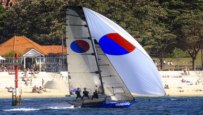 Yandoo races past Neilsen Park beach - 18ft Skiff Club Championship Race 1 and SIXT Spring Championship Race 2 - photo © SailMedia