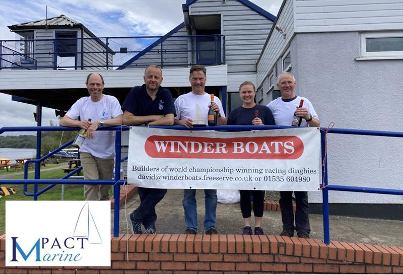 Leigh & Lowton SC Solo Northern Area Championship prize winners (l-r) Andy Carter, Steve Ede, Martin Honnor, Justine Davenport, Innes Armstrong photo copyright Abigail Honnor taken at Leigh & Lowton Sailing Club and featuring the Solo class