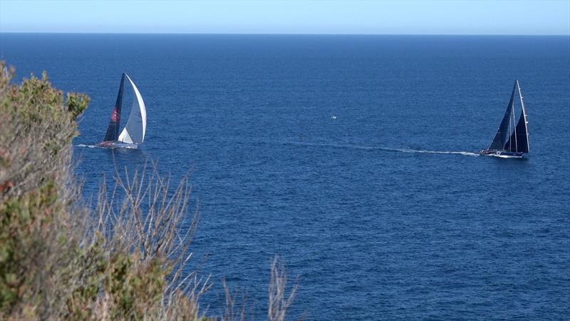 Black Jack and Wild Oats XI hooting down Sydney's northern beaches in preparation for the Cabbage Tree Island Race photo copyright Crosbie Lorimer taken at Cruising Yacht Club of Australia and featuring the Superyacht class