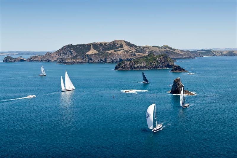 Yachts rounding The Ninepin - NZ Millennium Cup 2020 - Russell - Bay of Islands - New Zealand photo copyright Jeff Brown taken at  and featuring the Superyacht class