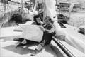Derek and his first wife Claire Kelsall on the deck of the 35' Piver trimaran before the 1964 OSTAR race start © Unknown