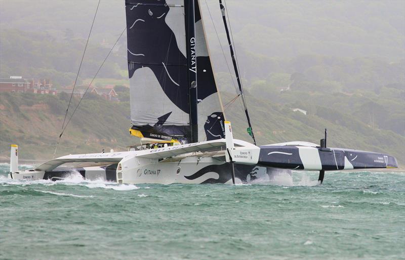 Gitana 17 passes Hurst Castle after the Rolex Fastnet Race start - photo © Mark Jardine