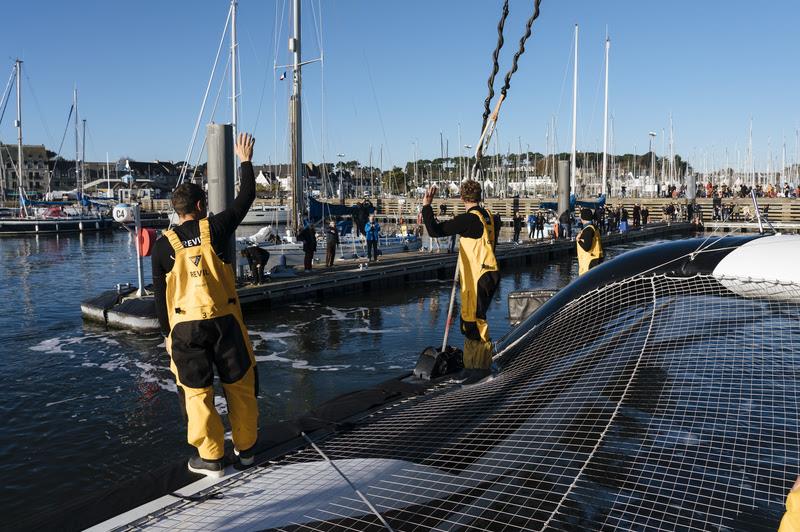 Spindrift racing at the start of the Jules Verne Trophy photo copyright Chris Schmid / Spindrift Racing taken at  and featuring the Trimaran class