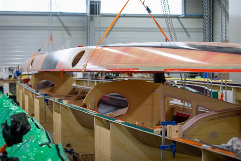 Construction of Arkema 4 photo copyright Vincent Olivaud / Arkema Sailing taken at  and featuring the Trimaran class