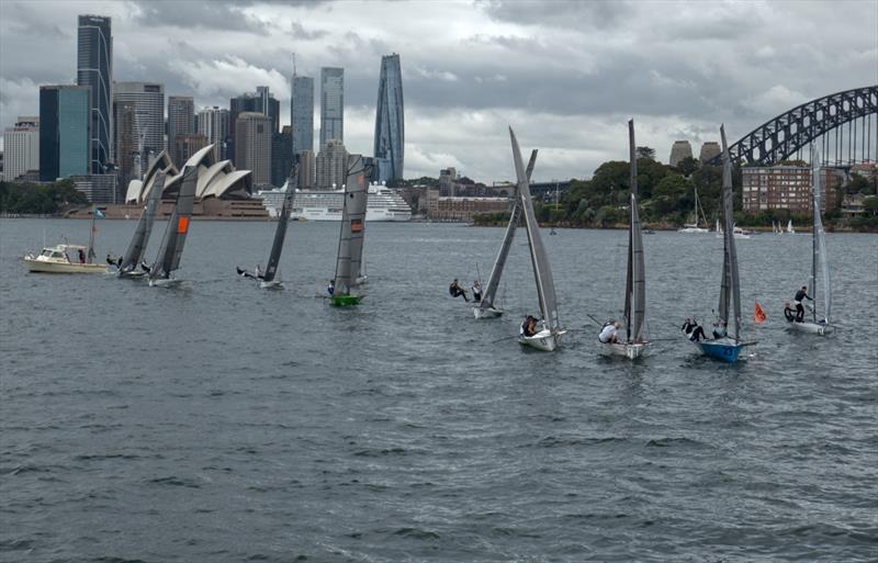 Lining up for a start of the 12ft Skiff 2024 NSW Sprint Championship on Sydney Harbour photo copyright Grant Casey taken at Lane Cove 12ft Sailing Skiff Club and featuring the 12ft Skiff class