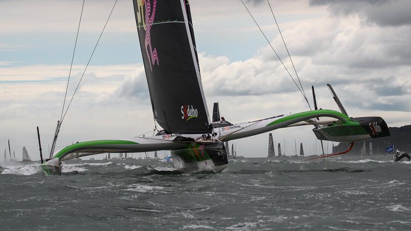 Sodebo - 105 x 75ft of foiling multihull - Ultim - Start - Rolex Fastnet Race start - Cowes - July 26, 2025 - photo © Richard Gladwell - Sail-World.com/nz