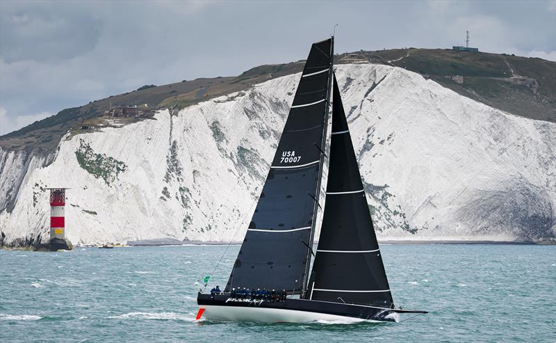 Pyewacket 70 head out past the Needles in the 2025 Rolex Fastnet Race - 2025 -  - VO 70 Mod - Skipper: Roy Disney - USA - photo © Rolex / Carlo Borlenghi