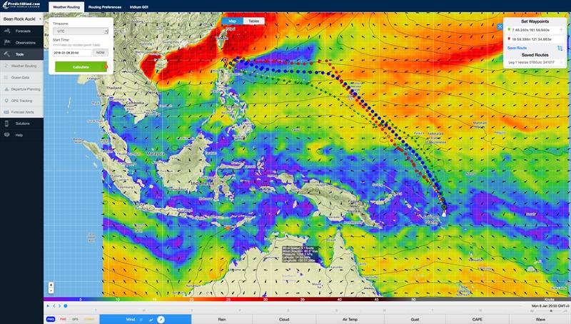 Predictwind - Leg 4, Leader Position and projected course to Phillipines waypoint January 8 at 1900UTC - photo © Predictwind