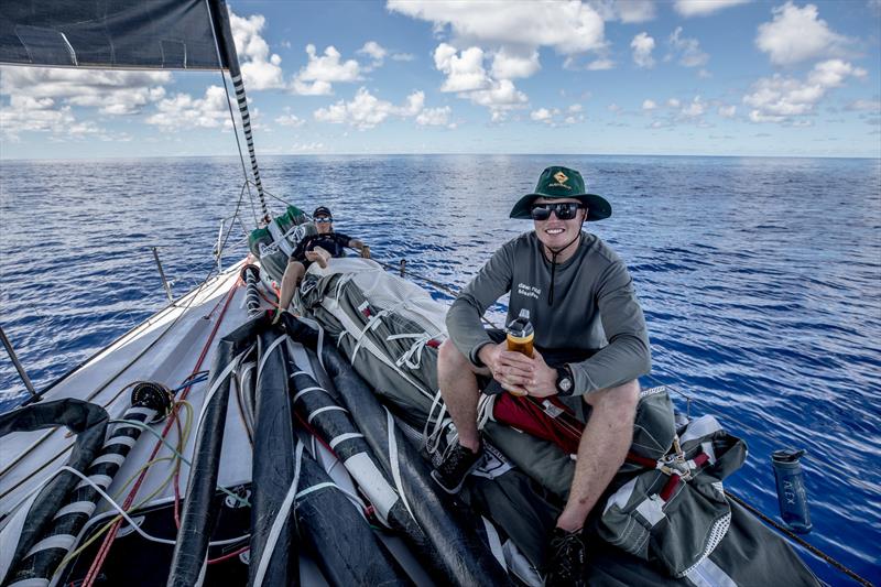 Leg 4, Melbourne to Hong Kong, Day 8 Weight forward on the bow with Trystan Seal and Libby Greenhalgh on board Sun Hung Kai / Scallywag. - photo © Konrad Frost / Volvo Ocean Race